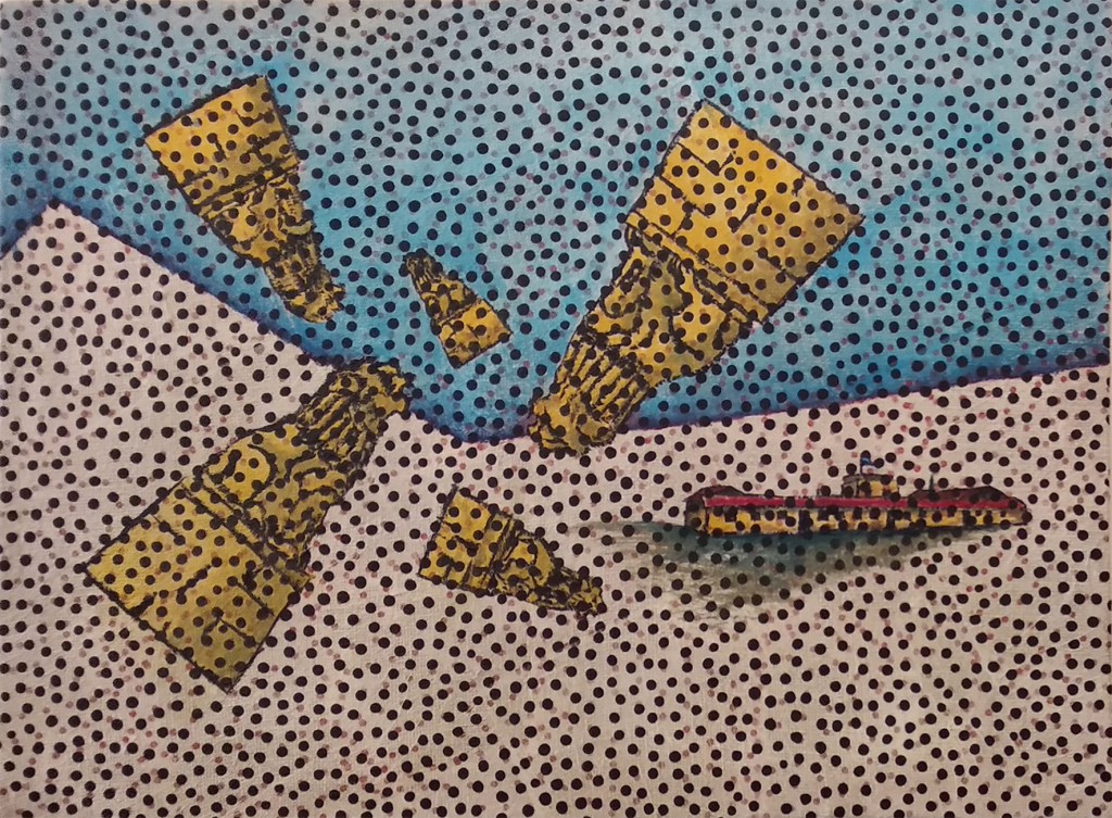 Mixed media: paper on Jute, 
60x80 cm. 2024